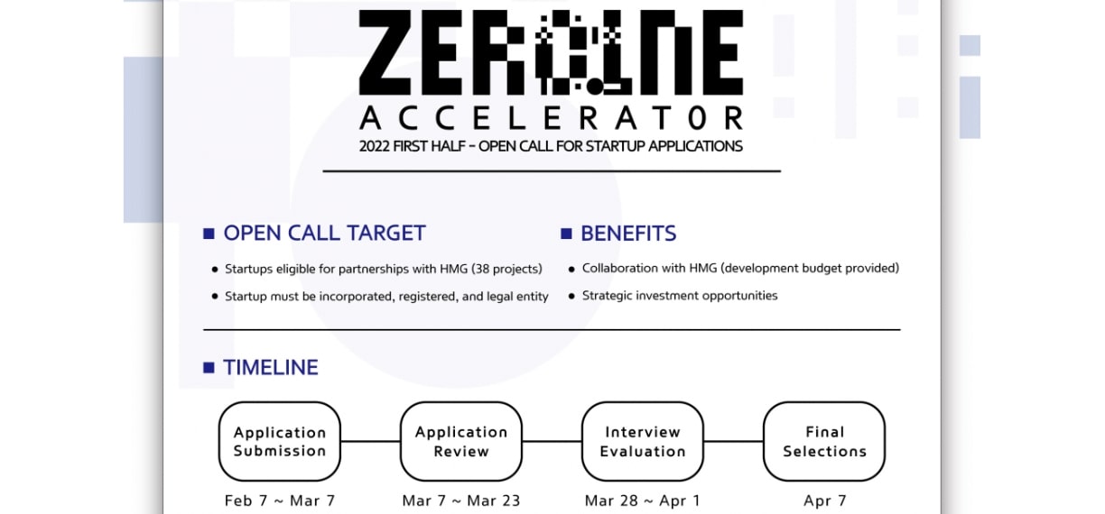 Hyundai Motor Group запускает программу «2022 ZER01NE Accelerator» для сотрудничества со стартапами в первом полугодии 2022 года